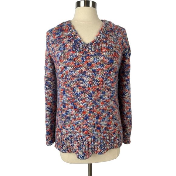 Lou & Grey LOFT Womens Size M Multi Color Sweater Blue Orange Gold Chunky Knit - Picture 1 of 9
